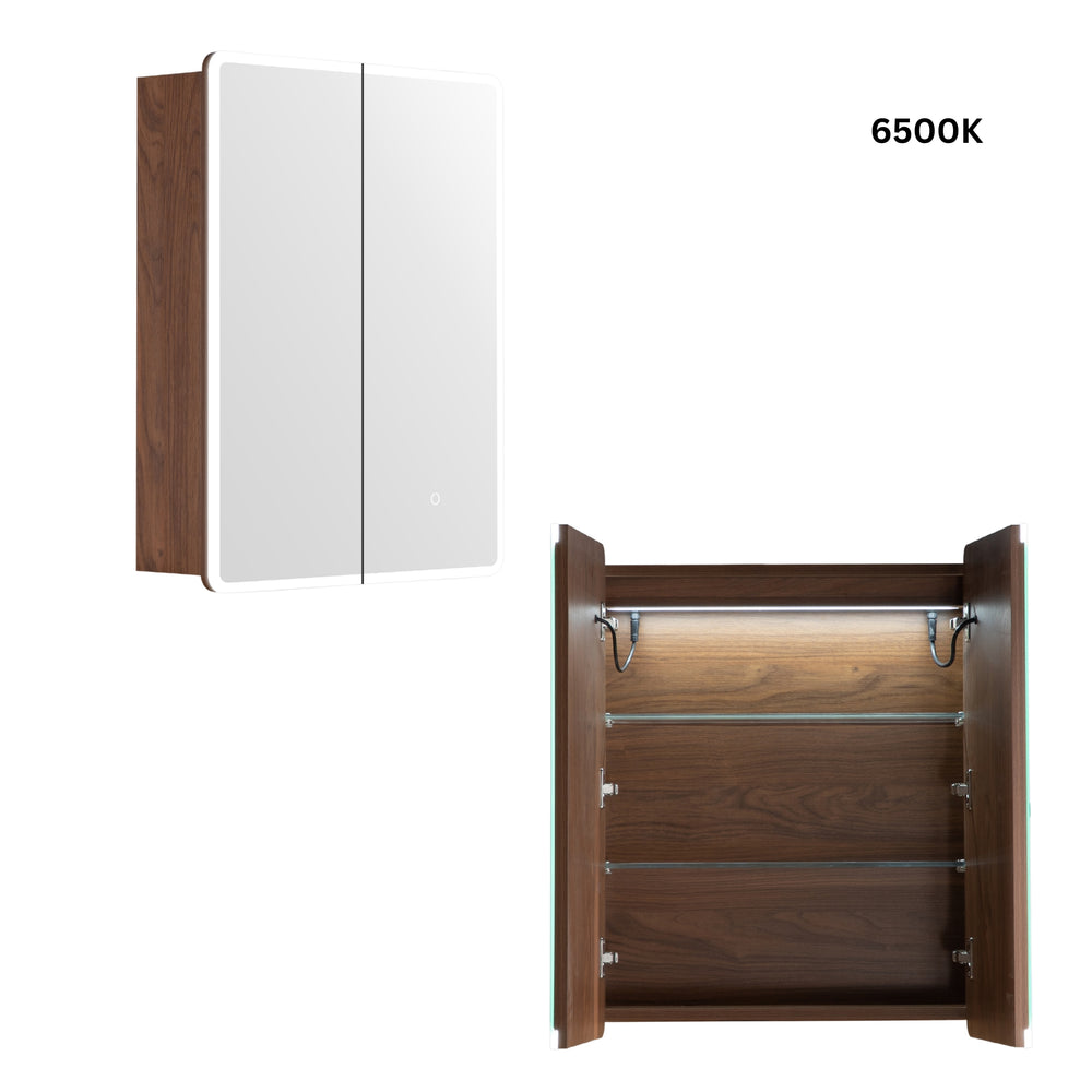 LUKKA AVOLA MOCHA OAK LED MIRROR SHAVING CABINET WITH 3 COLOUR LIGHTS 600X750MM