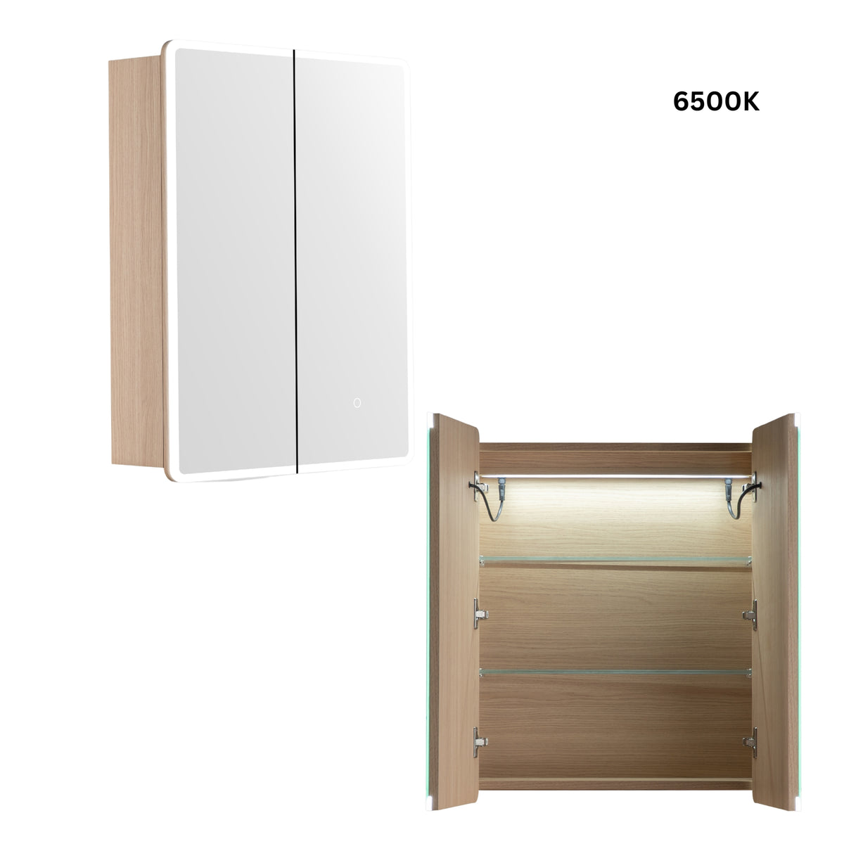 LUKKA AVOLA SANDY OAK LED MIRROR SHAVING CABINET WITH 3 COLOUR LIGHTS 600X750MM