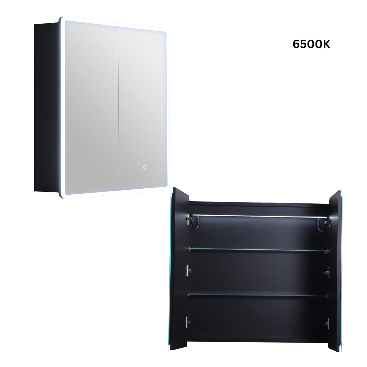 LUKKA AVOLA MATTE BLACK LED MIRROR SHAVING CABINET WITH 3 COLOUR LIGHTS 750X750MM