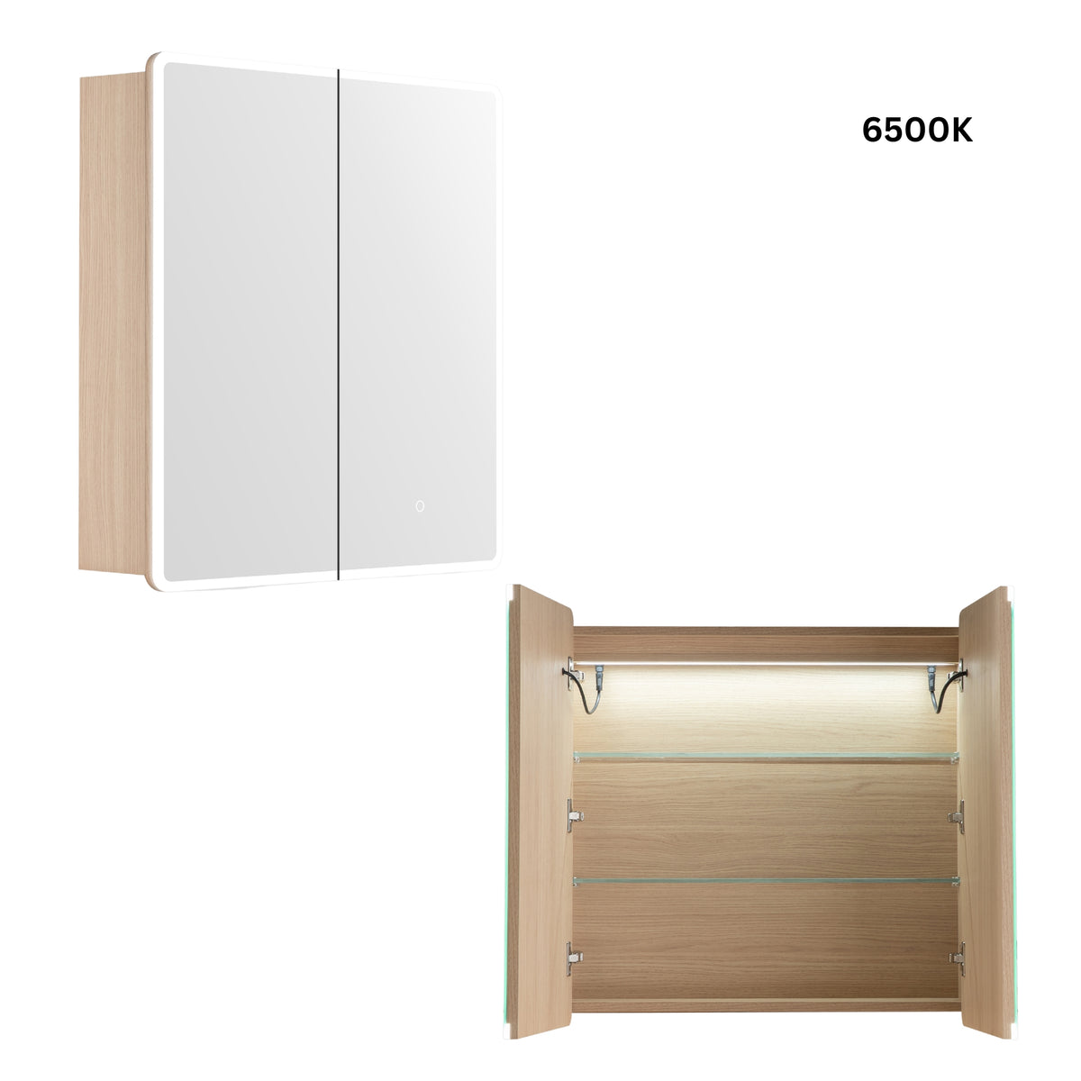 LUKKA AVOLA SANDY OAK LED MIRROR SHAVING CABINET WITH 3 COLOUR LIGHTS 750X750MM