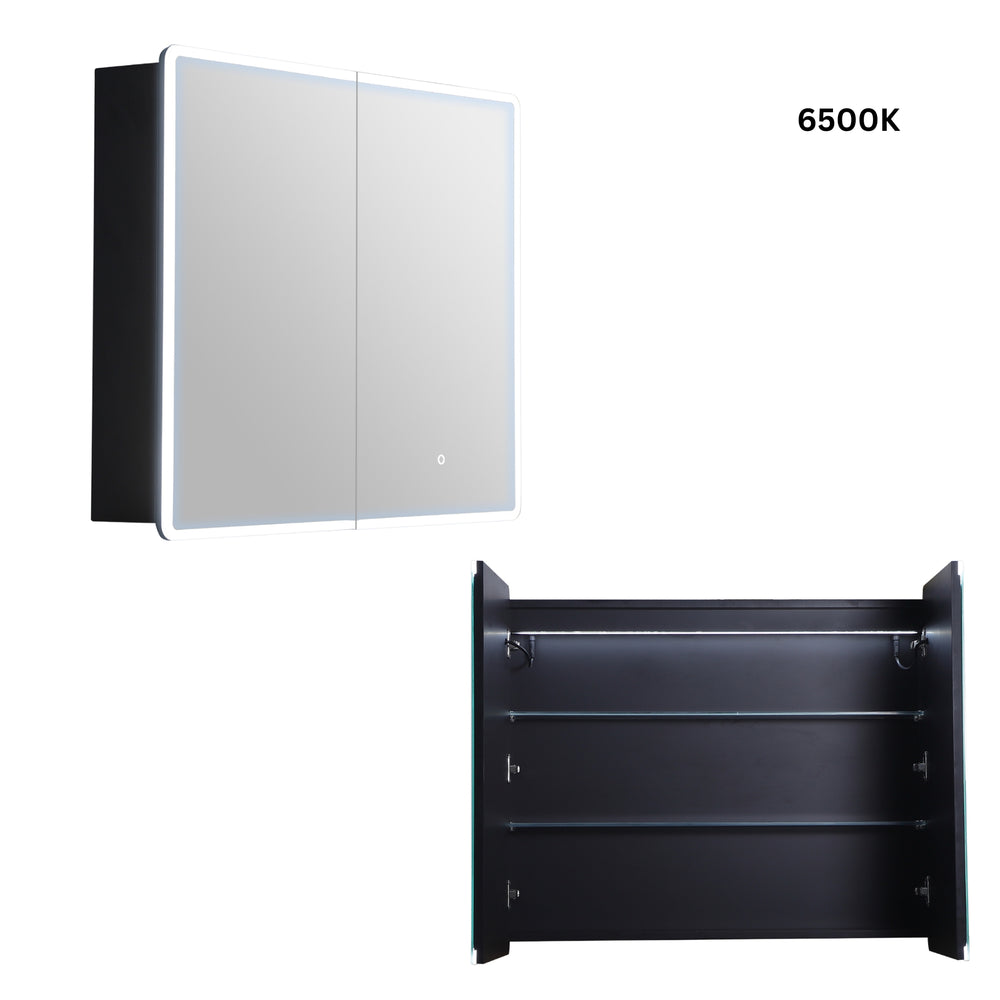 LUKKA AVOLA MATTE BLACK LED MIRROR SHAVING CABINET WITH 3 COLOUR LIGHTS 900X750MM