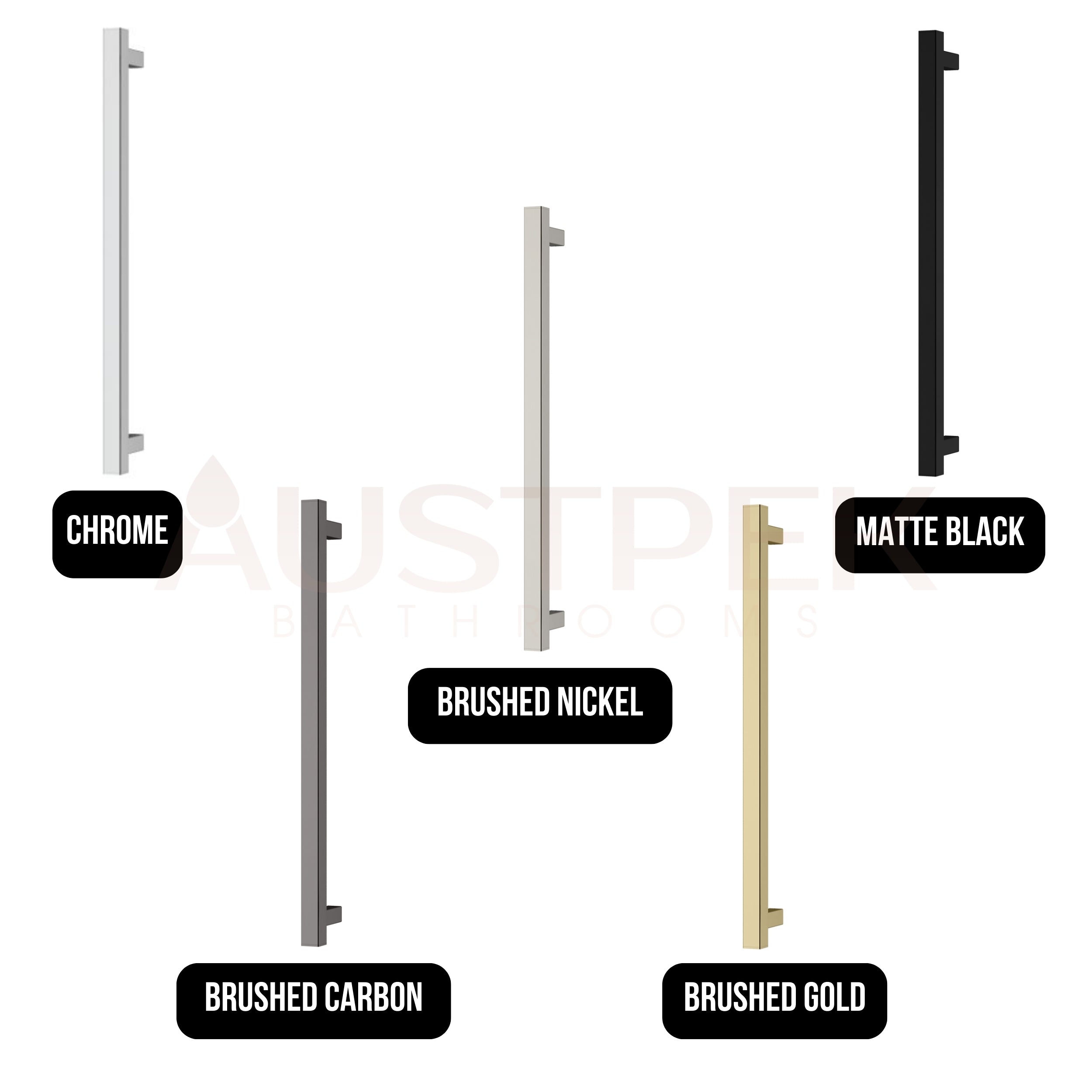 PHOENIX SQUARE SINGLE HEATED TOWEL RAIL BRUSHED CARBON (AVAILABLE IN 600MM AND 800MM)