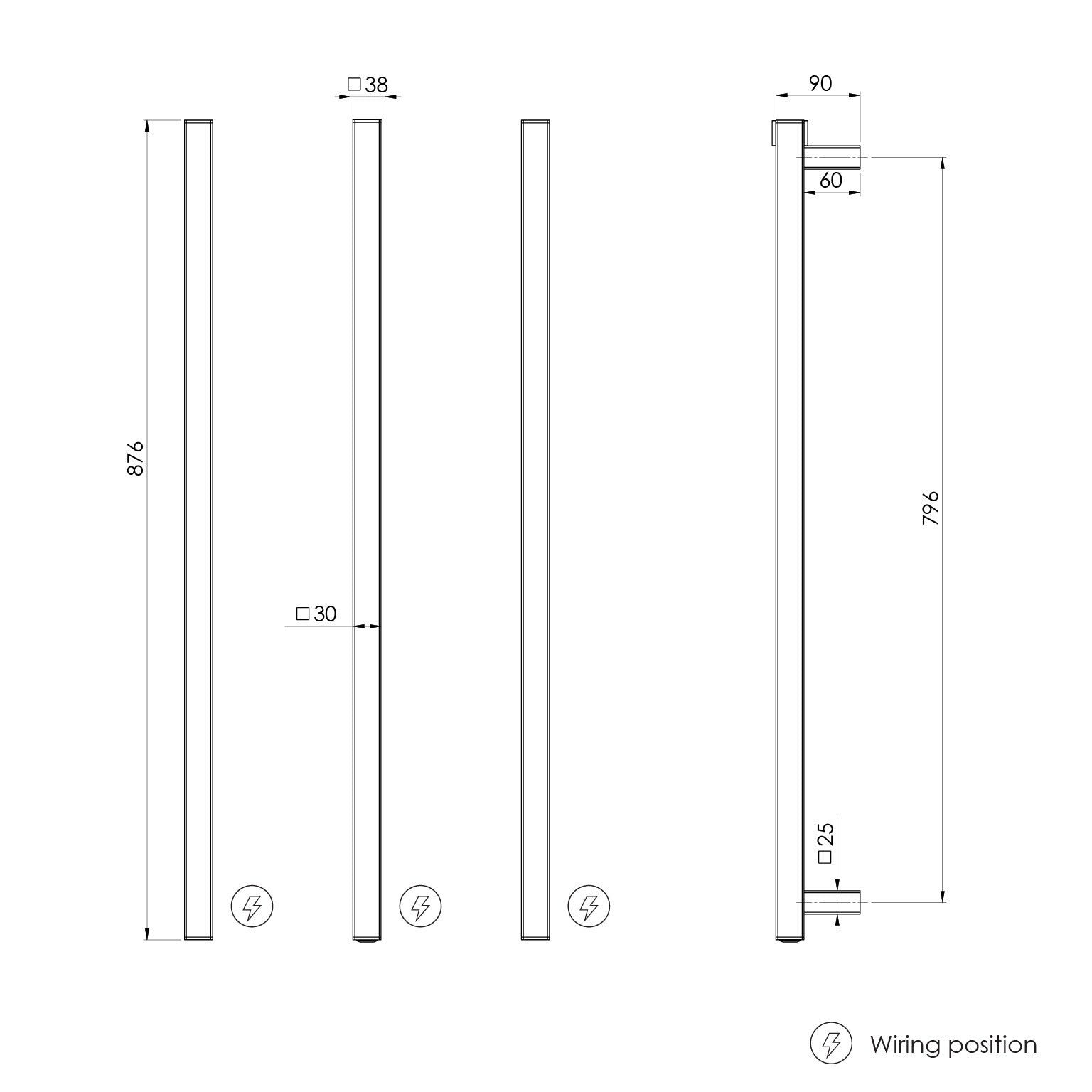 PHOENIX SQUARE TRIPLE HEATED TOWEL RAIL CHROME (AVAILABLE IN 600MM AND 800MM)