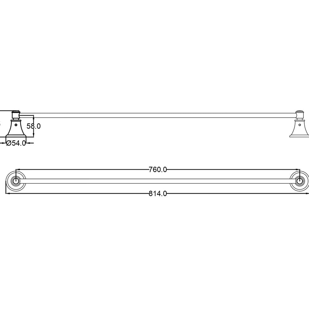IKON CLASICO NON-HEATED SINGLE TOWEL RAIL MATTE BLACK 800MM