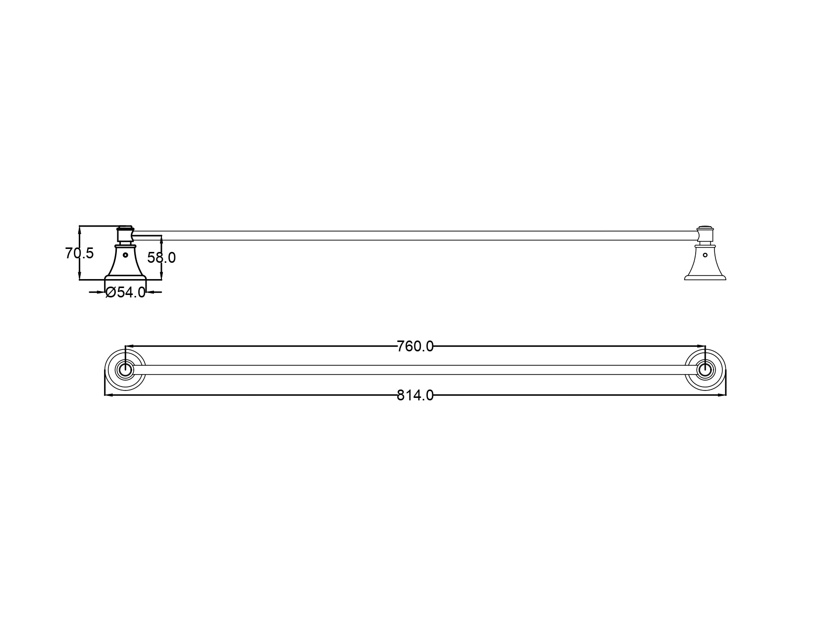 IKON CLASICO NON-HEATED SINGLE TOWEL RAIL MATTE BLACK 800MM