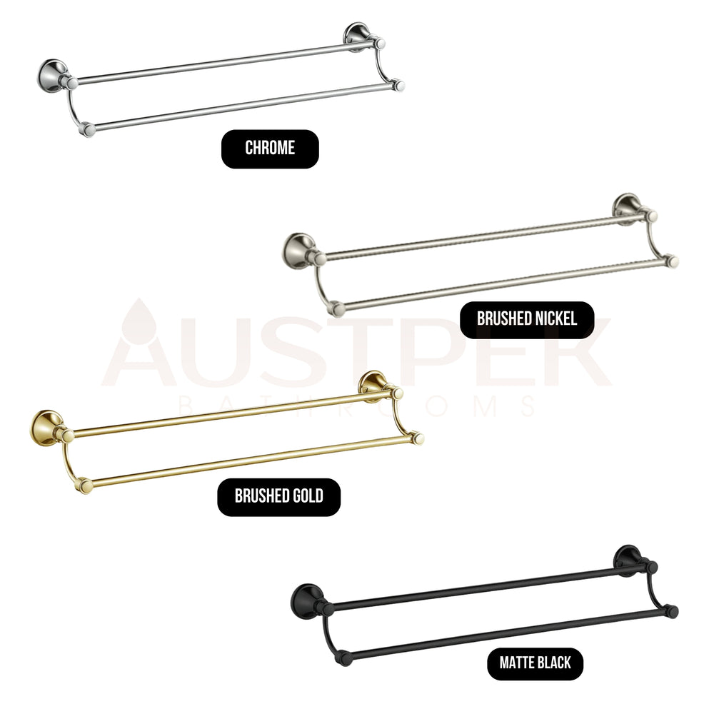 IKON CLASICO NON-HEATED DOUBLE TOWEL RAIL BRUSHED GOLD 800MM