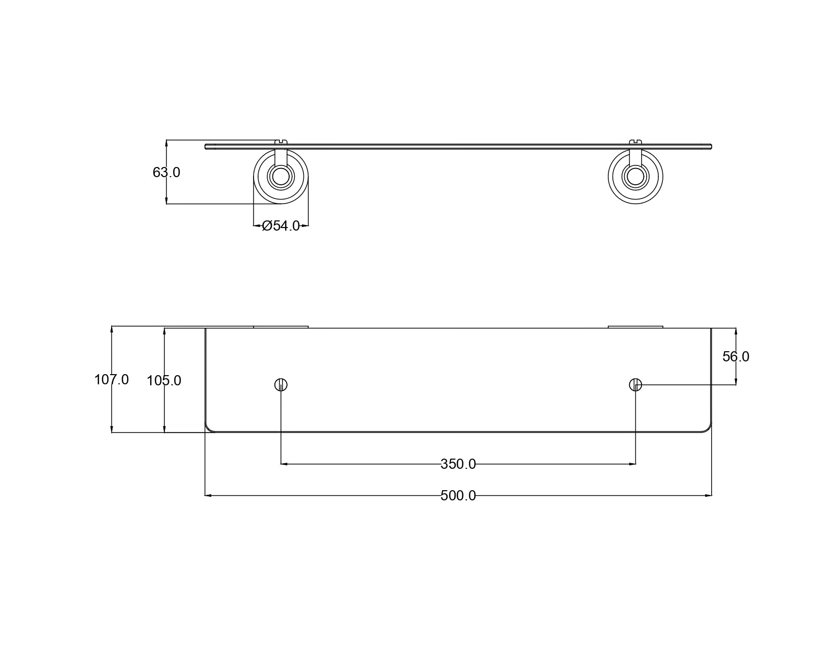 IKON CLASICO GLASS SHELF MATTE BLACK 500MM