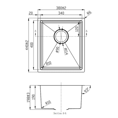 IKON EDEN SINGLE BOWL ABOVE / UNDERMOUNT SINK STAINLESS STEEL 340MM