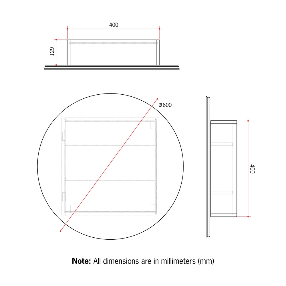 THERMOGROUP ABLAZE ROUND MIRROR CABINET WHITE 600MM