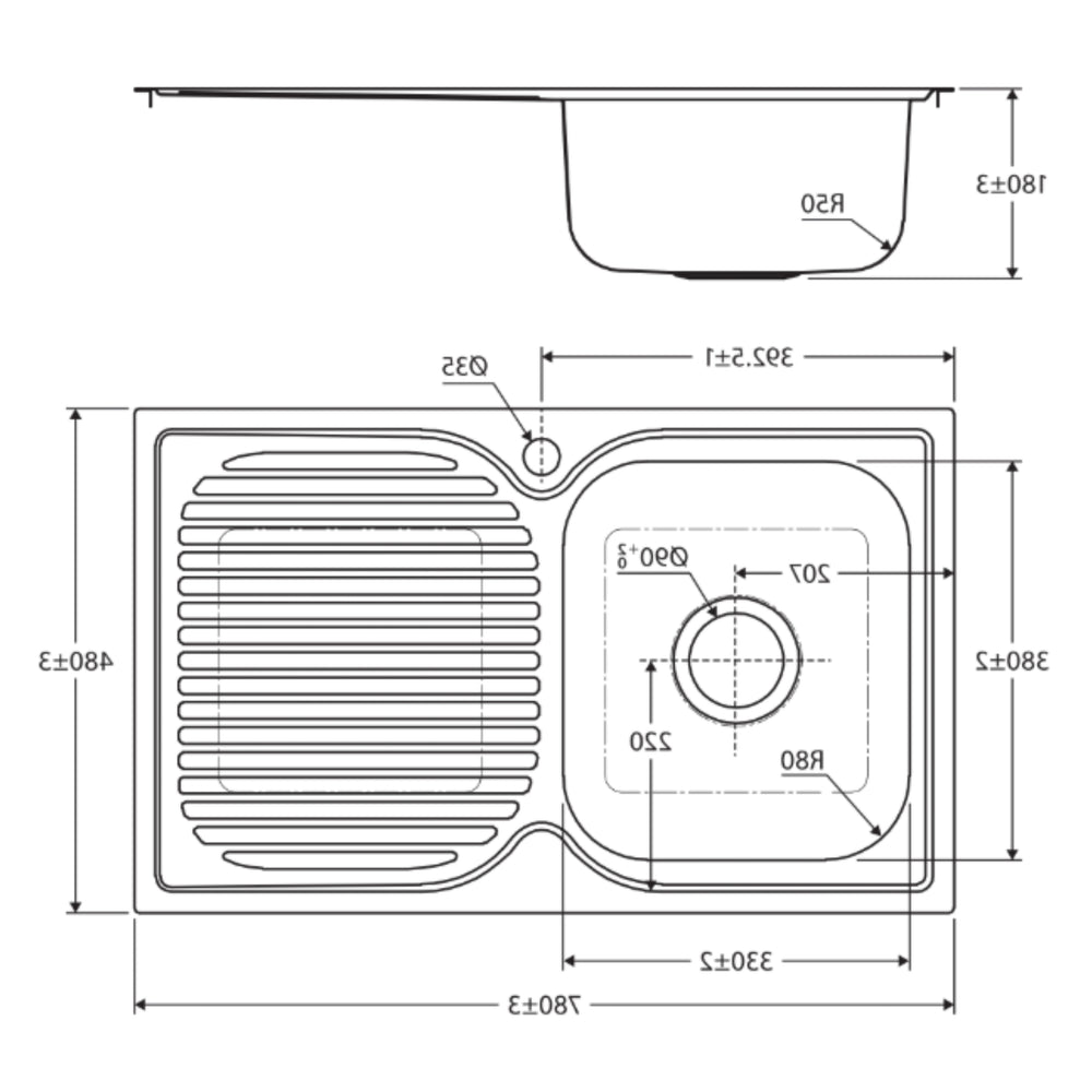 FIENZA TIVA SINGLE BOWL KITCHEN SINK WITH DRAINER STAINLESS STEEL 780MM