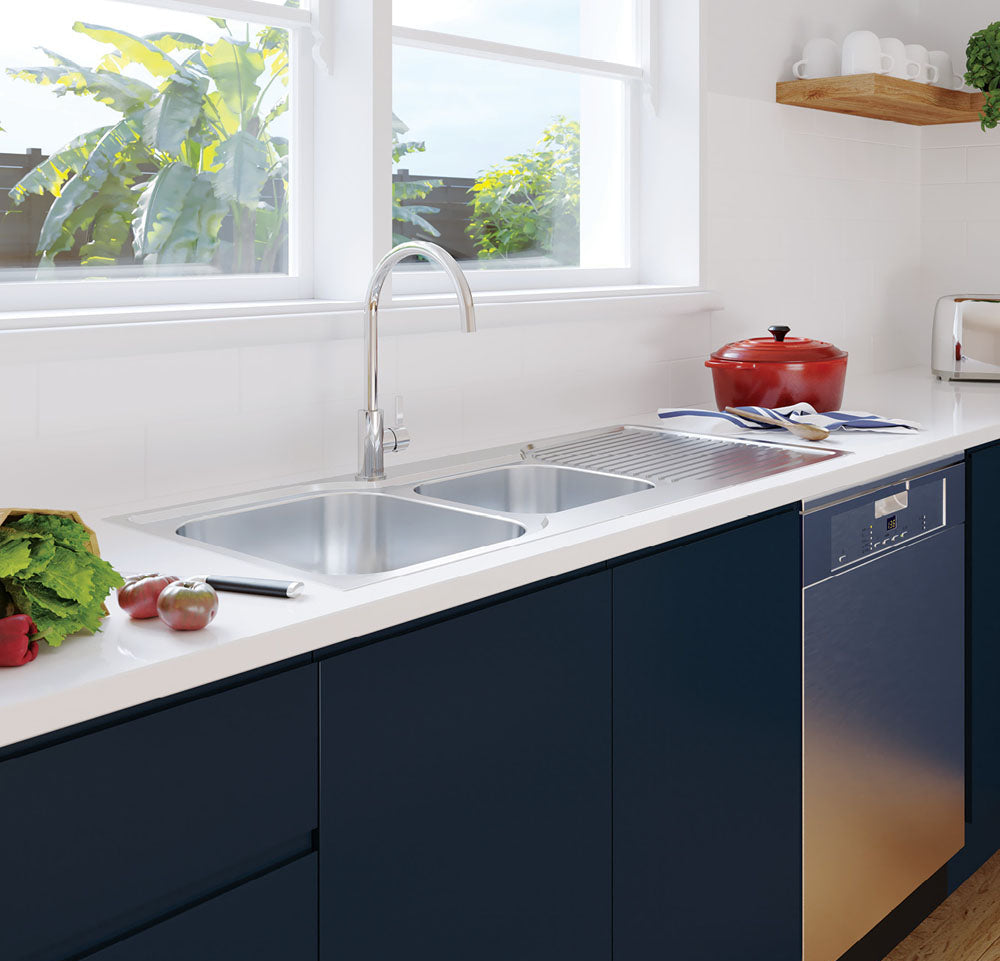 FIENZA TIVA DOUBLE BOWL KITCHEN SINK WITH DRAINER STAINLESS STEEL 1080MM