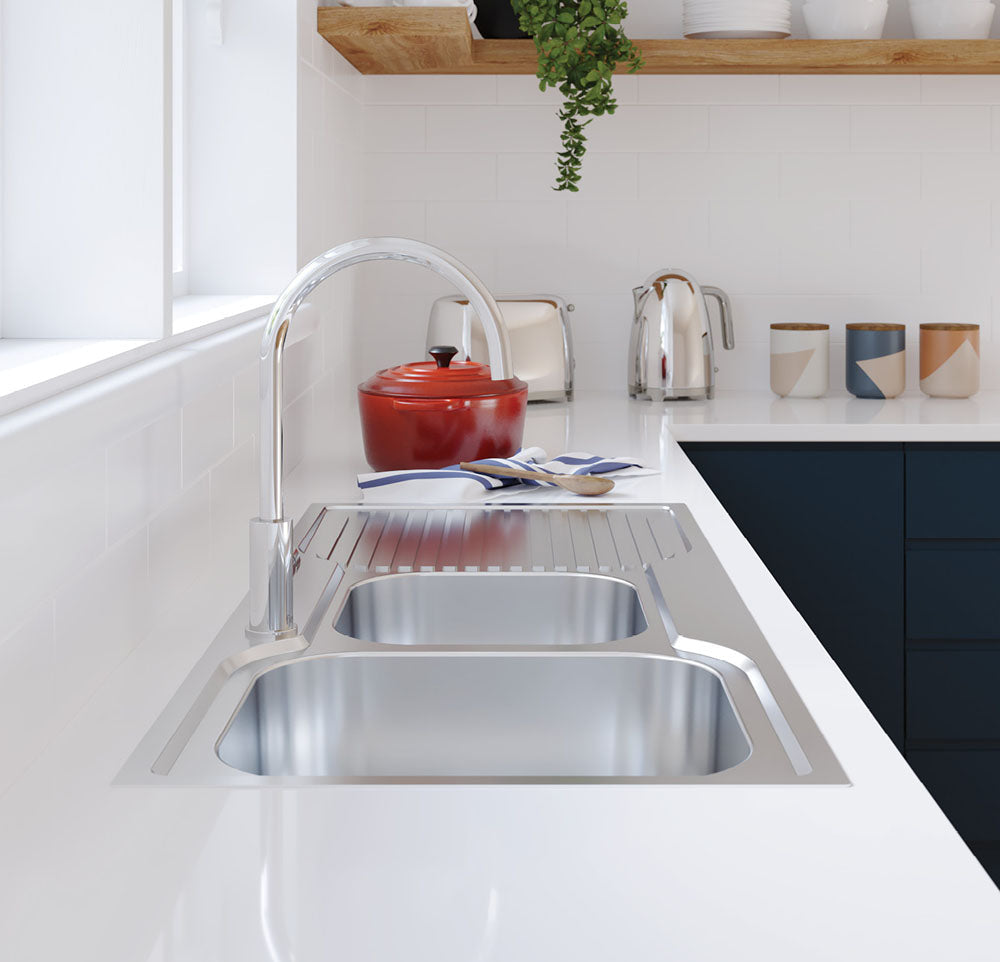 FIENZA TIVA DOUBLE BOWL KITCHEN SINK WITH DRAINER STAINLESS STEEL 1080MM