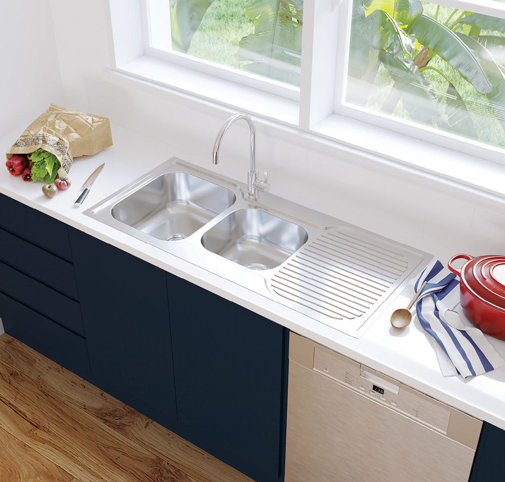 FIENZA TIVA DOUBLE BOWL KITCHEN SINK WITH DRAINER STAINLESS STEEL 1080MM