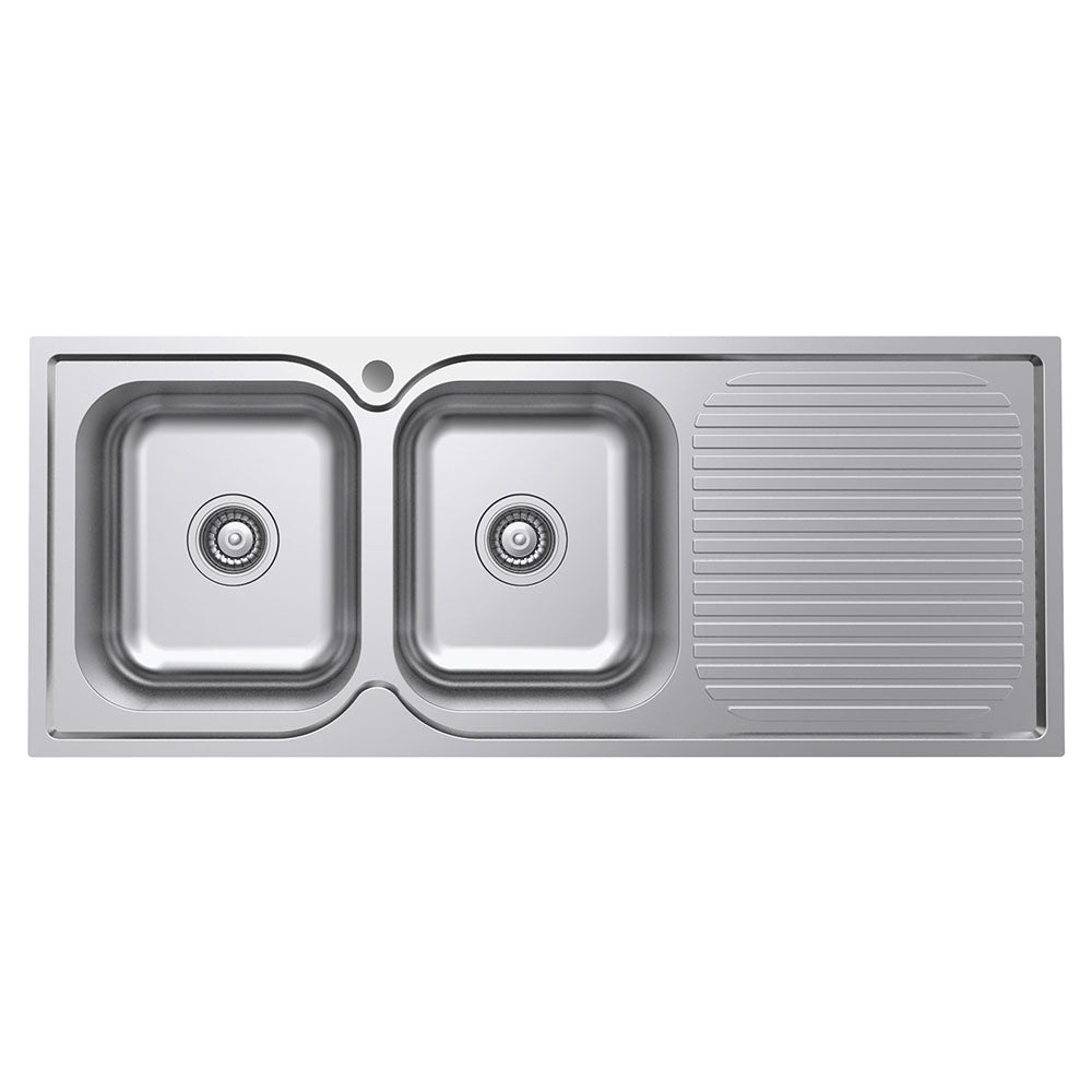 FIENZA TIVA DOUBLE BOWL KITCHEN SINK WITH DRAINER STAINLESS STEEL 1180MM