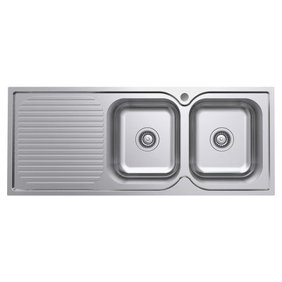 FIENZA TIVA DOUBLE BOWL KITCHEN SINK WITH DRAINER STAINLESS STEEL 1180MM