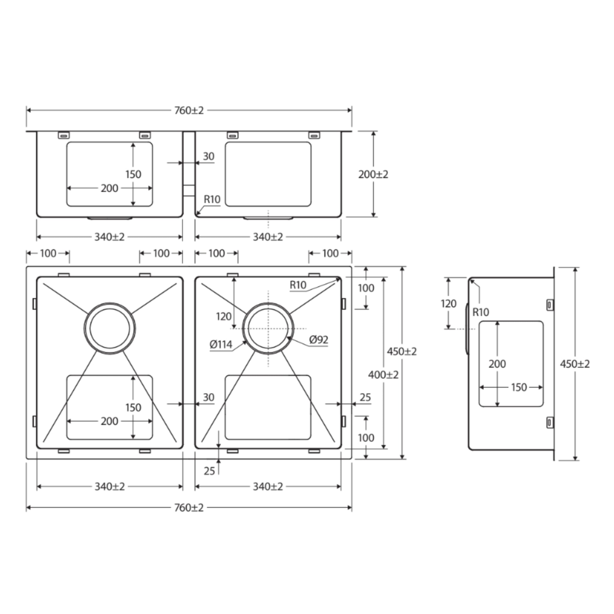 FIENZA HANA ANTI SCRATCH DOUBLE BOWL KITCHEN SINK PVD GUN METAL 760MM