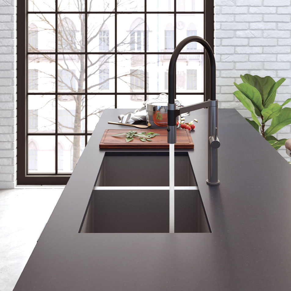 FIENZA HANA DOUBLE BOWL KITCHEN SINK PVD CARBON METAL 760MM