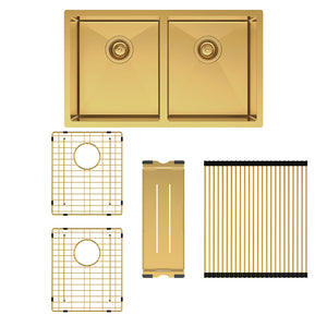 FIENZA HANA DOUBLE BOWL KITCHEN SINK KIT PVD RUGGED BRASS 760MM