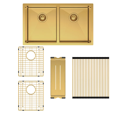 FIENZA HANA DOUBLE BOWL KITCHEN SINK KIT PVD RUGGED BRASS 760MM