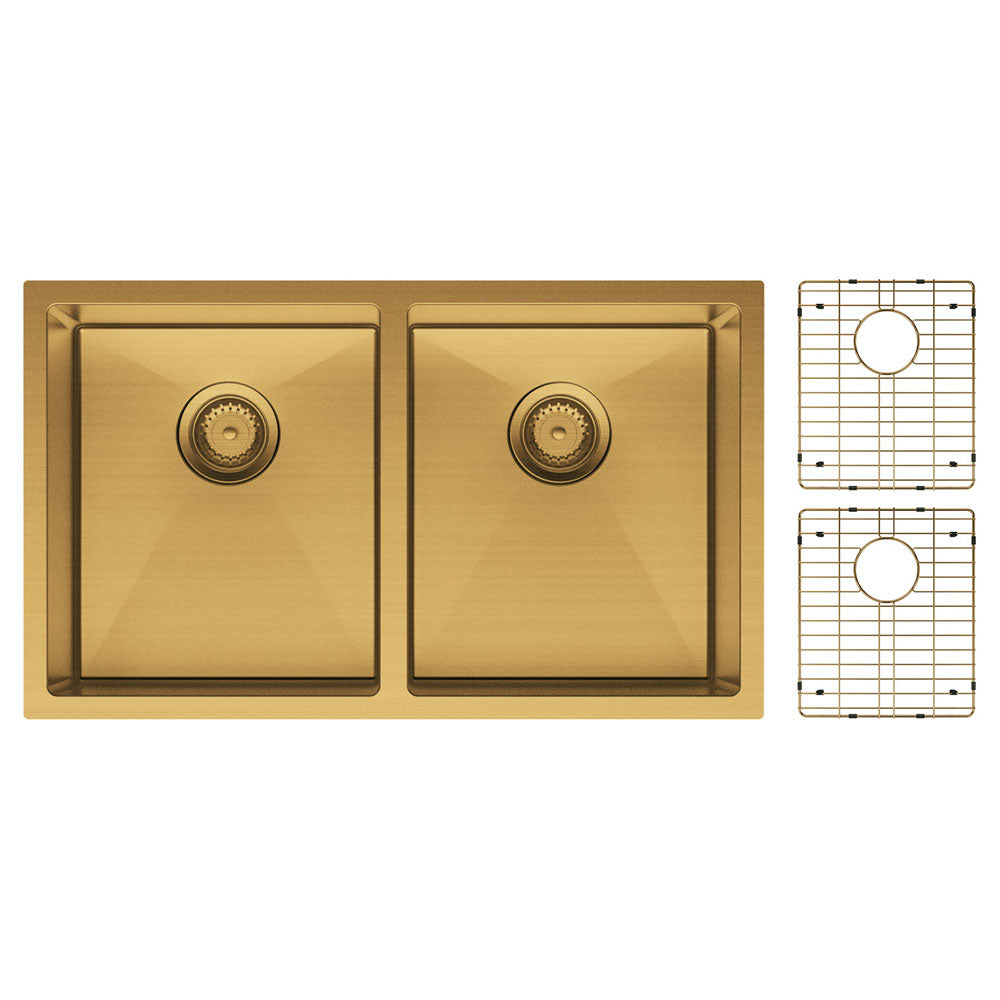 FIENZA HANA DOUBLE BOWL KITCHEN SINK KIT PVD RUGGED BRASS 760MM