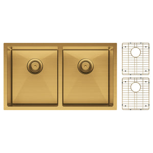 FIENZA HANA DOUBLE BOWL KITCHEN SINK KIT PVD RUGGED BRASS 760MM