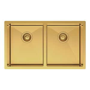 FIENZA HANA DOUBLE BOWL KITCHEN SINK PVD RUGGED BRASS 760MM