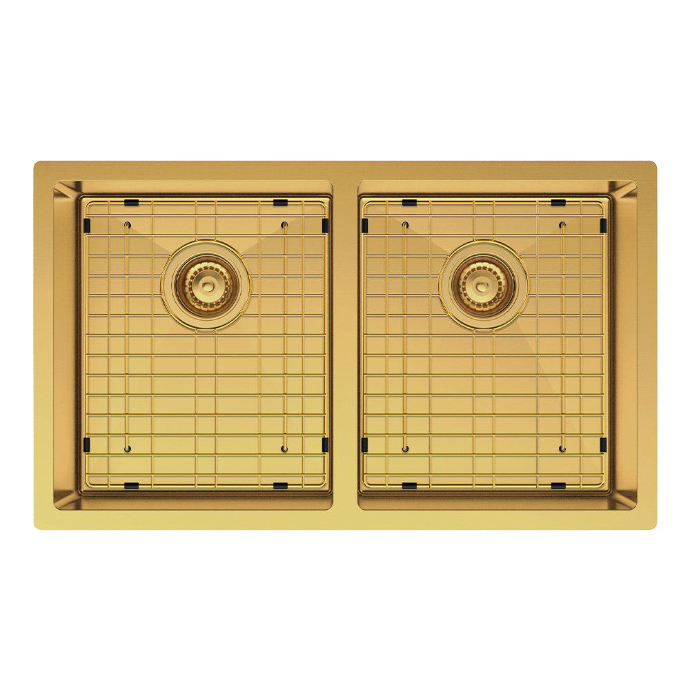 FIENZA HANA DOUBLE BOWL KITCHEN SINK PVD RUGGED BRASS 760MM
