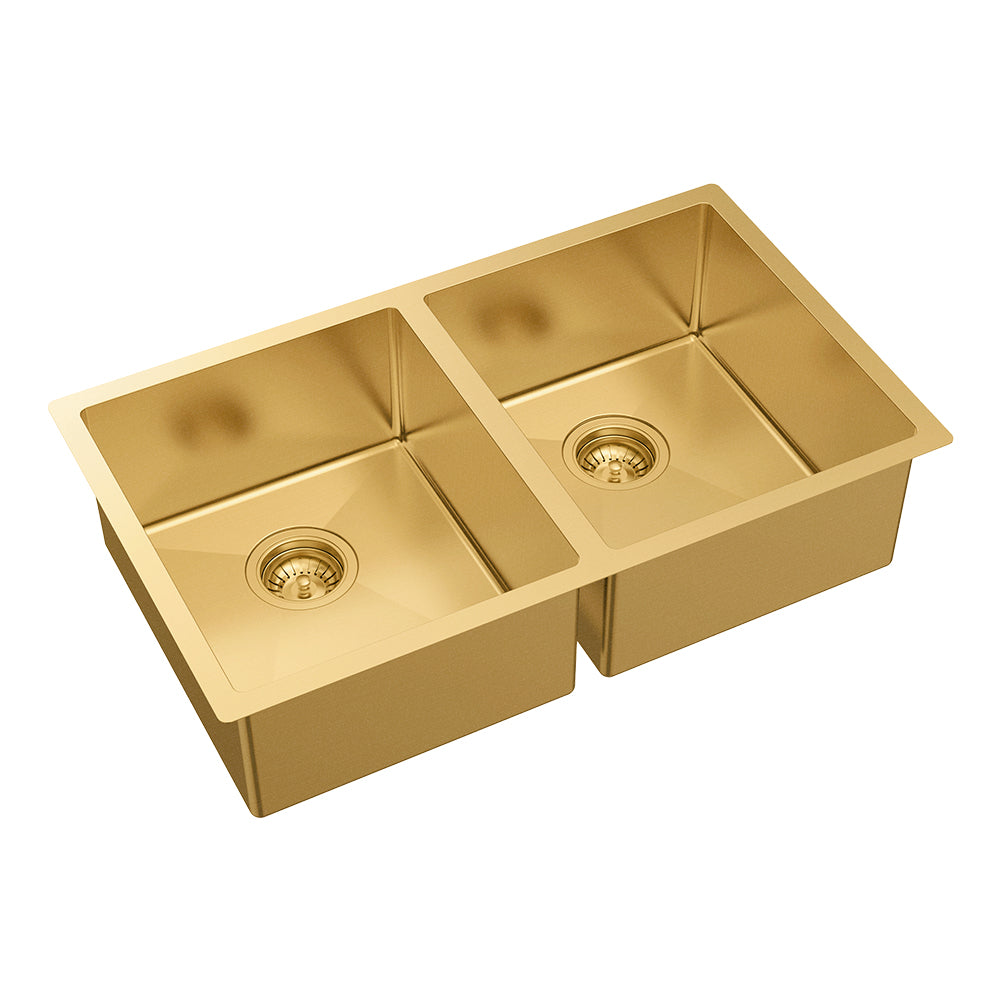 FIENZA HANA DOUBLE BOWL KITCHEN SINK PVD RUGGED BRASS 760MM