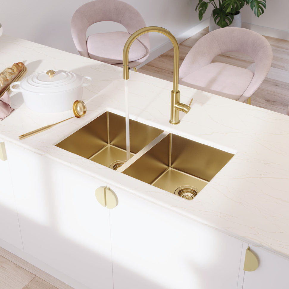 FIENZA HANA DOUBLE BOWL KITCHEN SINK PVD RUGGED BRASS 760MM