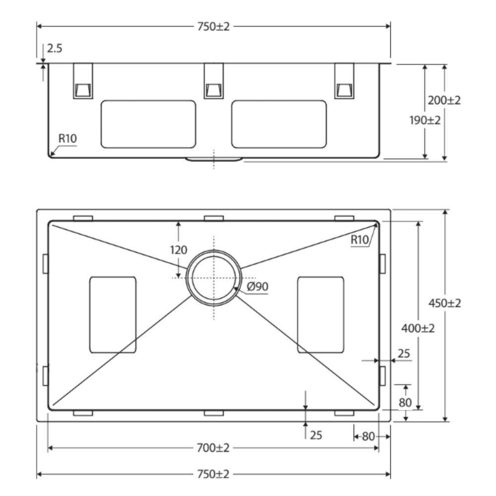 FIENZA HANA SINGLE BOWL KITCHEN SINK STAINLESS STEEL 750MM