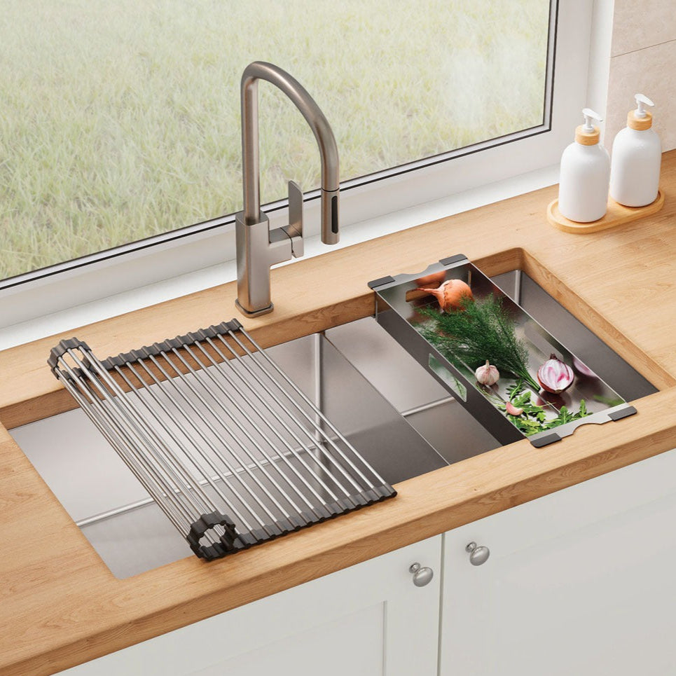 FIENZA HANA DOUBLE BOWL KITCHEN SINK KIT STAINLESS STEEL 892MM