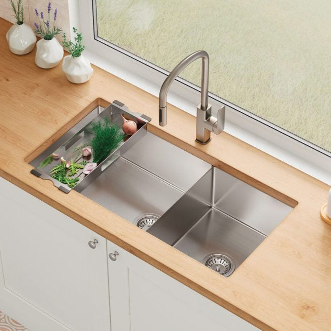 FIENZA HANA DOUBLE BOWL KITCHEN SINK KIT STAINLESS STEEL 892MM
