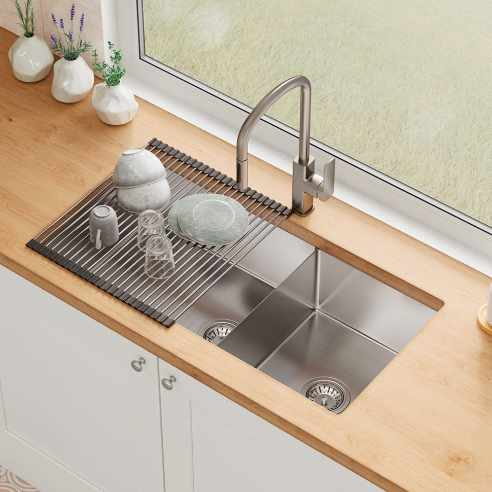 FIENZA HANA DOUBLE BOWL KITCHEN SINK KIT STAINLESS STEEL 892MM