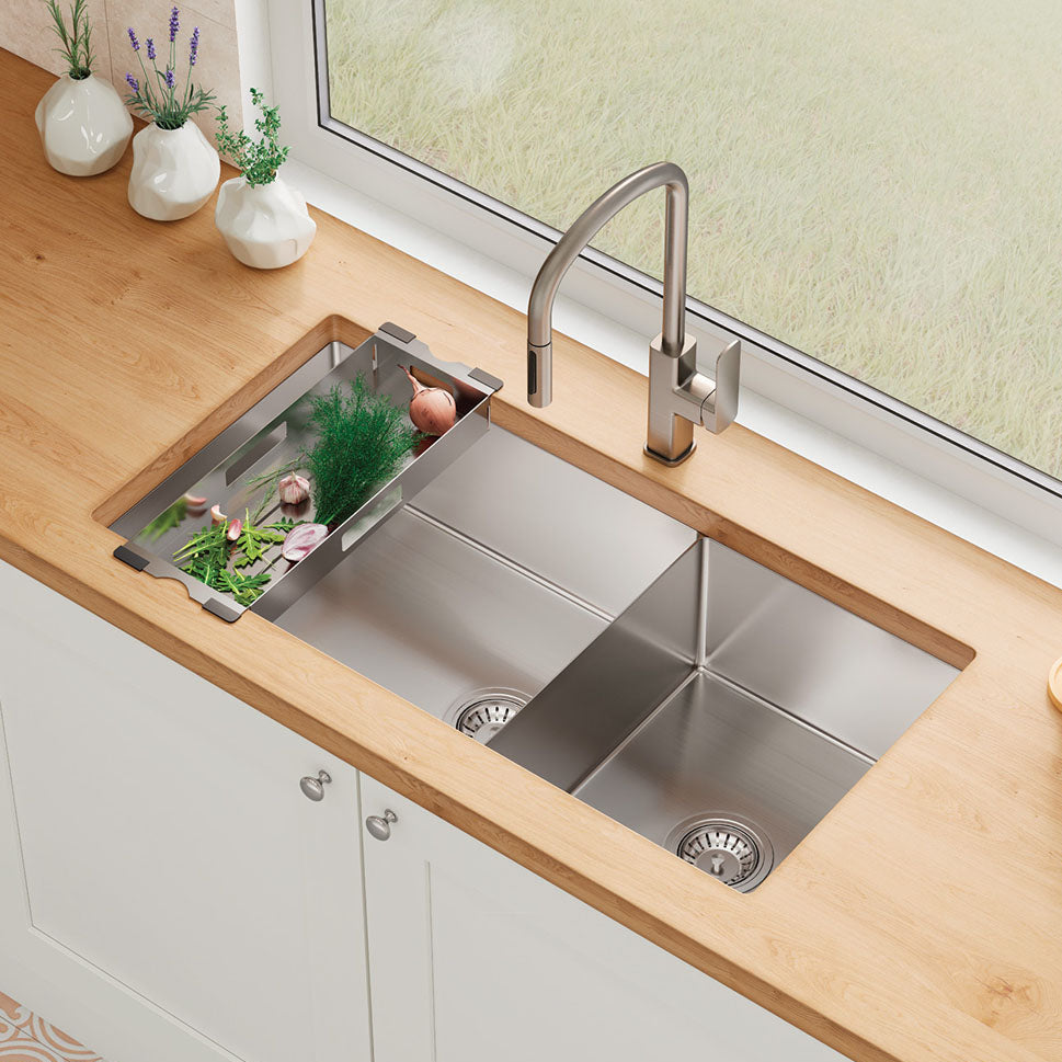 FIENZA HANA DOUBLE BOWL KITCHEN SINK STAINLESS STEEL 892MM