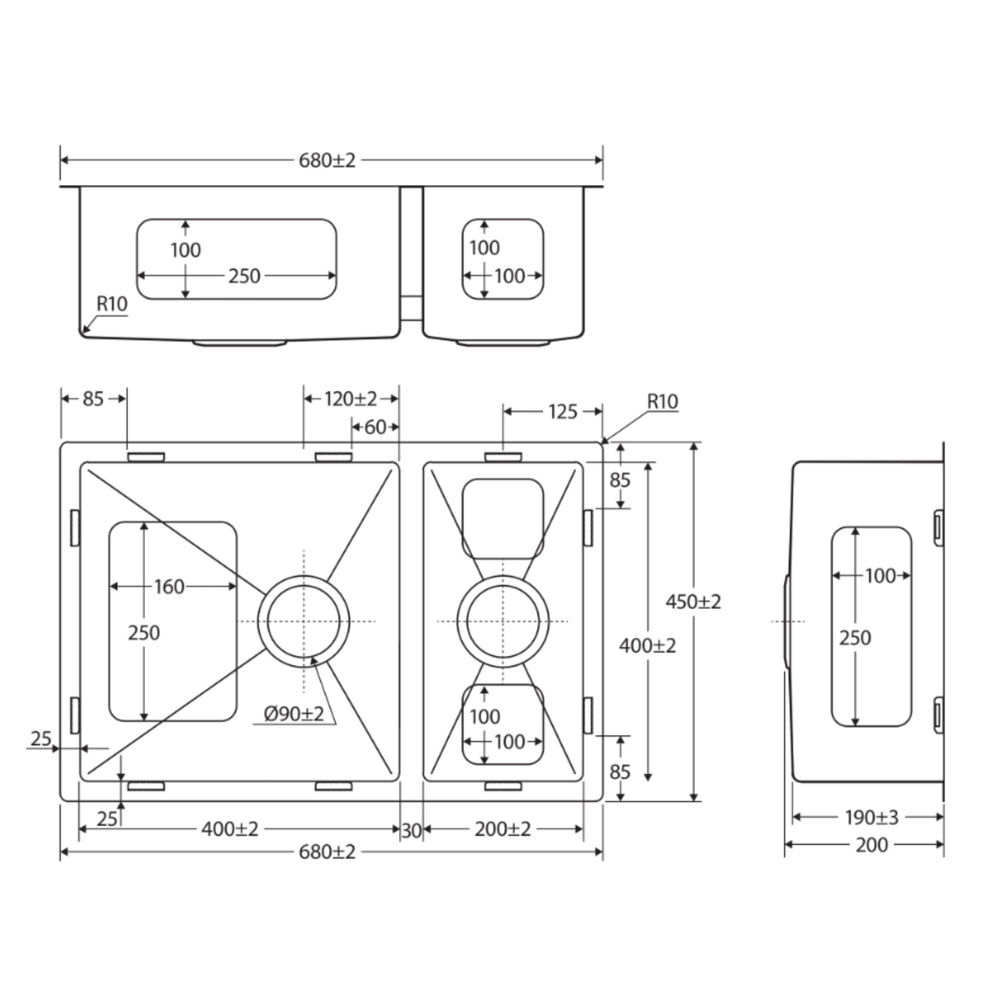 FIENZA HANA DOUBLE BOWL KITCHEN SINK STAINLESS STEEL 680MM