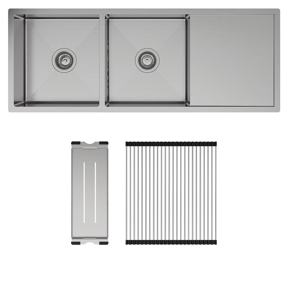FIENZA HANA DOUBLE BOWL KITCHEN SINK WITH DRAINER KIT STAINLESS STEEL 1180MM