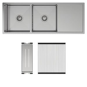 FIENZA HANA DOUBLE BOWL KITCHEN SINK WITH DRAINER KIT STAINLESS STEEL 1180MM