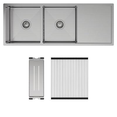 FIENZA HANA DOUBLE BOWL KITCHEN SINK WITH DRAINER KIT STAINLESS STEEL 1180MM