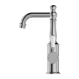 NERO YORK BASIN MIXER WITH WHITE PORCELAIN LEVER 265MM CHROME