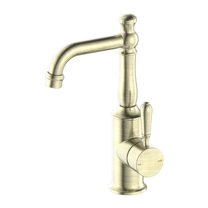 NERO YORK BASIN MIXER WITH METAL LEVER 265MM AGED BRASS