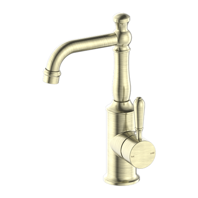 NERO YORK BASIN MIXER WITH METAL LEVER 265MM AGED BRASS