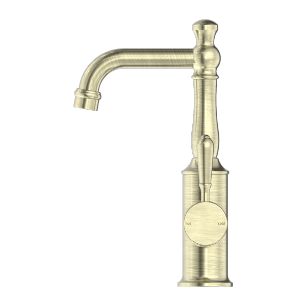 NERO YORK BASIN MIXER WITH METAL LEVER 265MM AGED BRASS