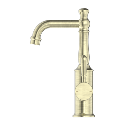 NERO YORK BASIN MIXER WITH METAL LEVER 265MM AGED BRASS