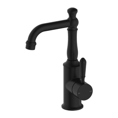 NERO YORK BASIN MIXER WITH METAL LEVER 265MM MATTE BLACK
