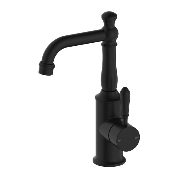 NERO YORK BASIN MIXER WITH METAL LEVER 265MM MATTE BLACK