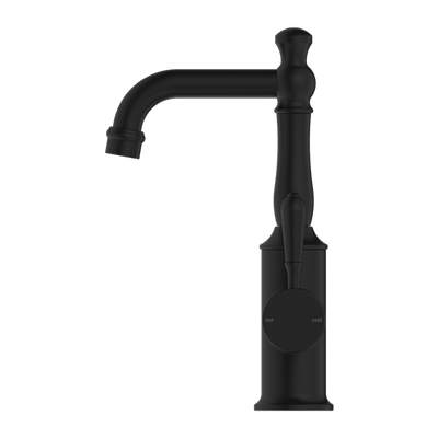 NERO YORK BASIN MIXER WITH METAL LEVER 265MM MATTE BLACK