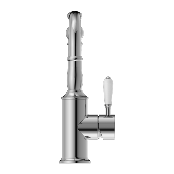 NERO YORK BASIN MIXER 265MM CHROME WITH WHITE PORCELAIN LEVER