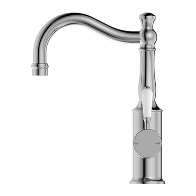 NERO YORK BASIN MIXER WITH WHITE PORCELAIN LEVER 265MM CHROME