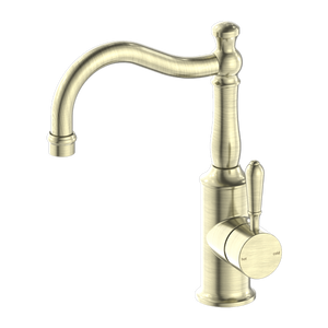 NERO YORK BASIN MIXER WITH METAL LEVER 265MM AGED BRASS