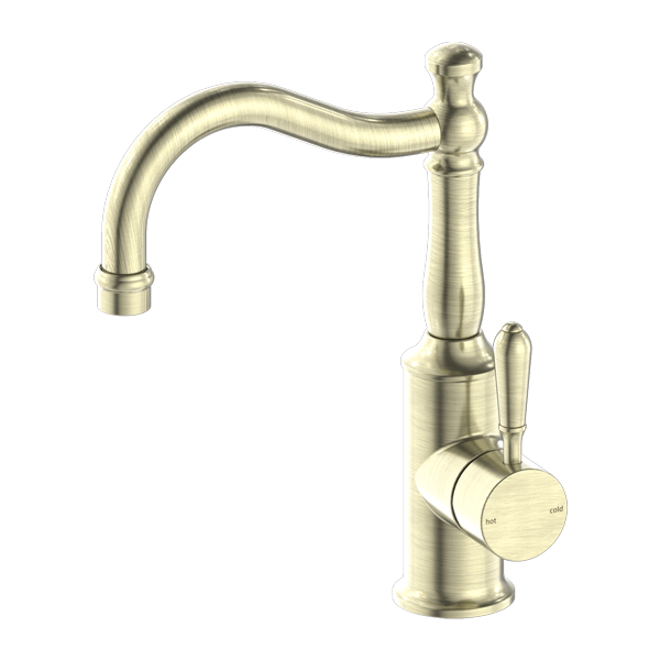 NERO YORK BASIN MIXER WITH METAL LEVER 265MM AGED BRASS